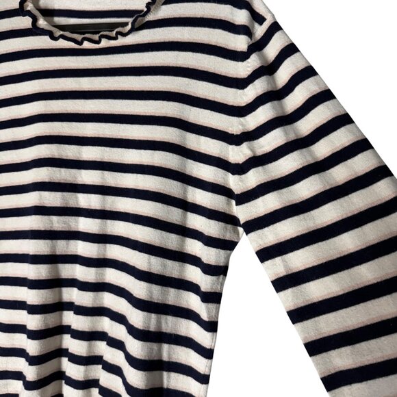 Ulla Johnson Navy Pink Cream Striped Cotton Cashmere Ruffle Trim Sweater Large - Picture 4 of 7